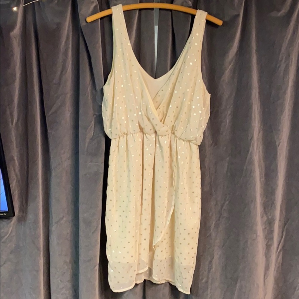 Lush cream and gold polka dot dress L